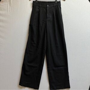 Willit Linen Cotton Womens Black Straight Leg Pants Elastic Waist Sz XS